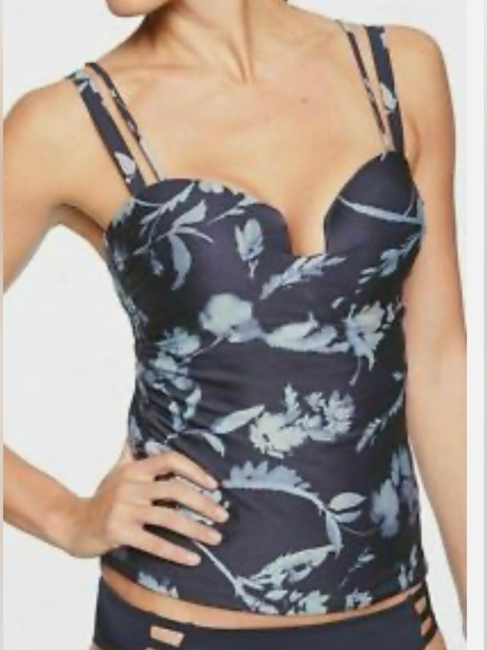 Athleta Aqualuxe Blue Floral Tankini Top